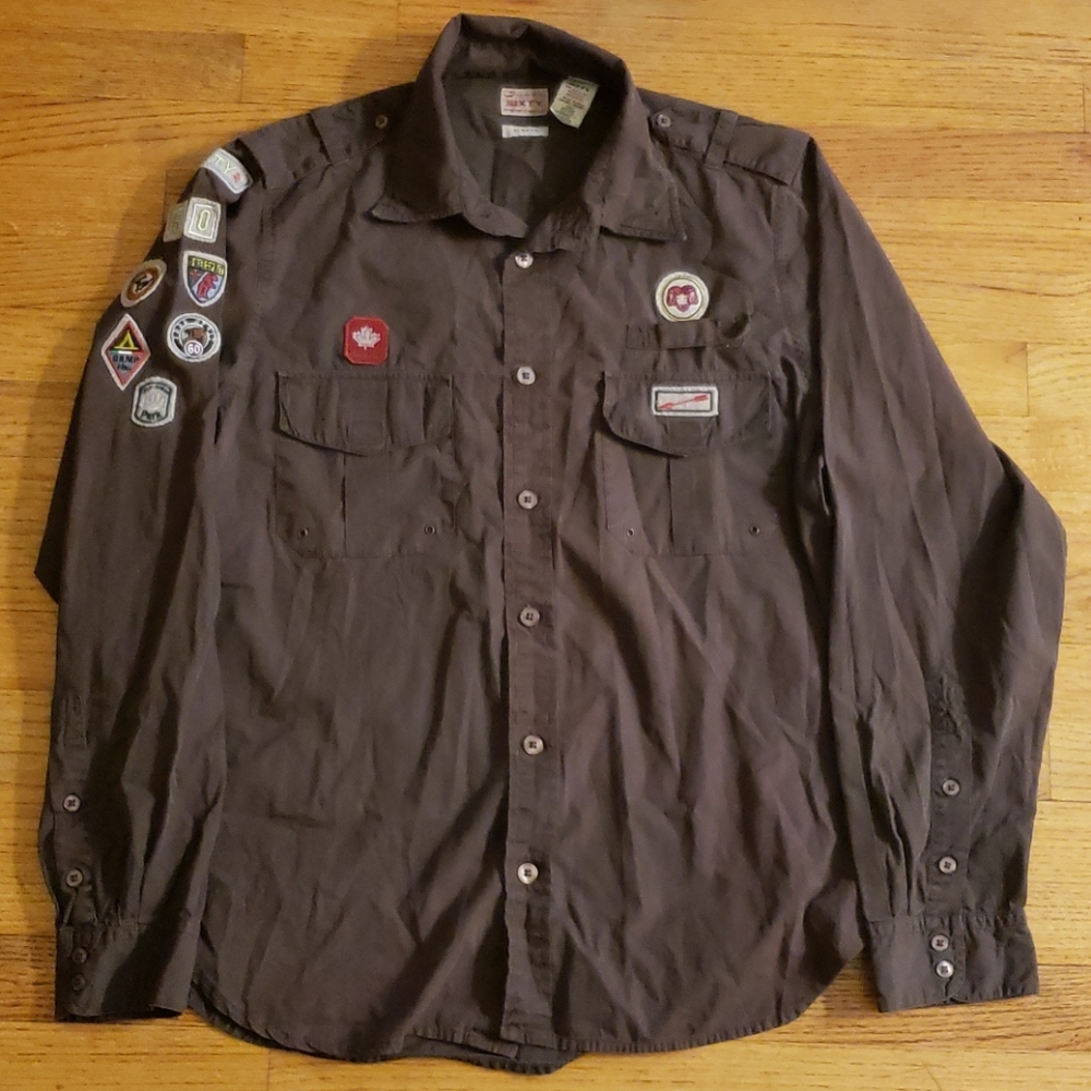Sixty Patchwork Brown Button Up Shirt - image 1